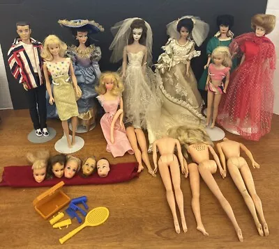 Vintage '60's Barbie Doll Lot Barbie Ken Skipper Midge Butt Mark - See Photos • $177