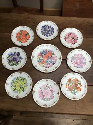 Royal Albert  Full Set Of 9 Plates -  Queen Mothers Favourite Flowers  Schofield • £45