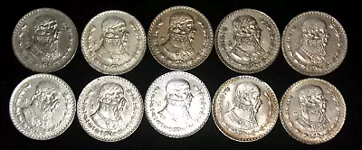 ⭐ 10 Large High Grade Silver Mexico Un Peso Coins! (77b) • $55.50