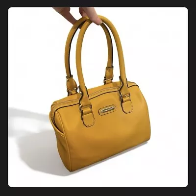 Anne Klein Mustard Yellow Handbag Satchel Purse Faux Vegan Leather Summer Bright • $17.95