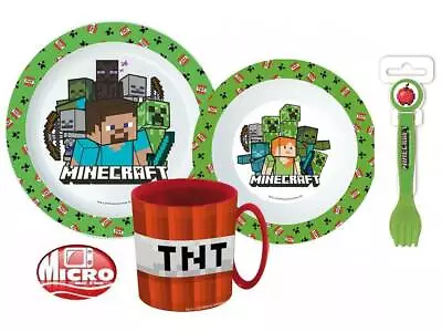 Childrens Toddlers Minecraft 5 Pc Dinner Breakfast Set Plate Bowl Mug Spoon Fork • £11.49