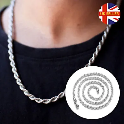 16 -22  Long Diamond Cut Twisted Rope Chain 925 Sterling Silver Filled Necklace • £4.99