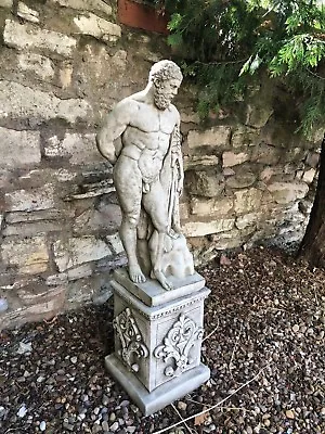 Hercules On Pedestal Concrete Garden Ornament Statue Nemean Lion Skin Greek God • £74.95