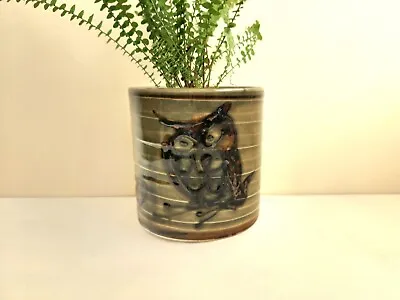 Vintage Dark Green Owl Pottery Planter Earth Tones 5 Inch  • $23