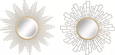 23-Inch Round Antique Gold Metal Starburst And Geometric Sunburst Wall Mirrors W • $120.44