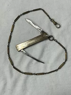 Vintage Victorian Gold Filled Pocket Watch Chain Multi Blade Knife 19.8g • $24