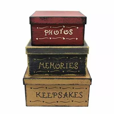 NESTING BOXES Primitive Vintage Square Photos Memories Keepsakes 3ct CVHOMEDECO • $43.78