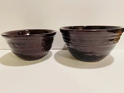 Marcrest Daisy Dot Oven Proof Heavy Stoneware Brown Mixing Bowls 7” And 8” USA • $34