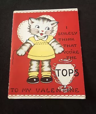 Vintage Holiday Valentines Day Greeting Card Cat W/ Dress Paper Collectible • $11.99