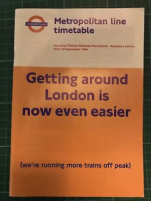 Metropolitan Line Timetable 29 September 1996 London Transport Underground Tube • £6.49