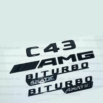 C43 AMG BITURBO 4MATIC Emblem Glossy Black Badge Set For Mercedes • $24.97