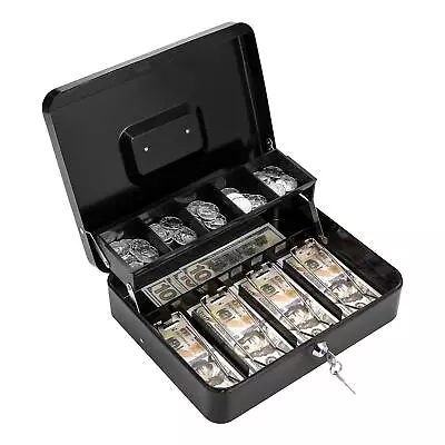Cash Box With Lock Key And Money Tray Large Money Box For Cash Metal Lock Box... • $31.36