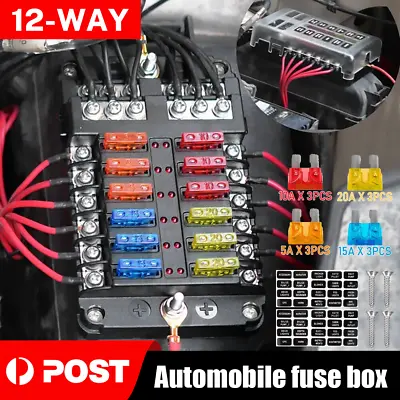 12 Way Blade Fuse Box Block Holder LED 12V 32V For Car Boat Van With 24X Fuses A • $18.85