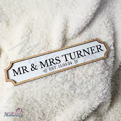Personalised Mr & Mrs Traditional Road Sign With Oak Trim. Bespoke Wedding Gift. • £10.99