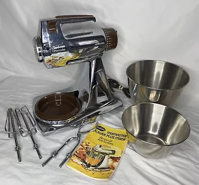 Vintage Sunbeam Mixmaster 12 Speed Mixer Chrome Brown Trim Attachments Bowls • $49.98