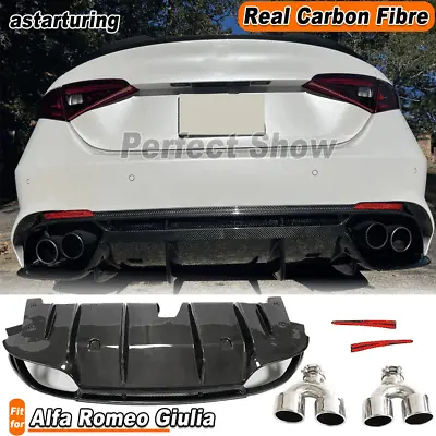 For Alfa Romeo Giulia Base 952 2017-20 REAL Carbon Rear Bumper Diffuser Spoiler  • $1649.99