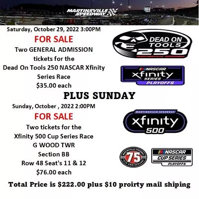 Nascar Martinsville Speedway Payoff Tickets • $232
