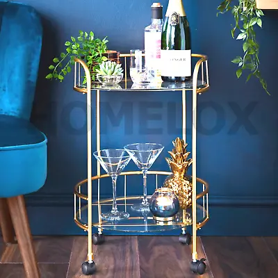£37.99 • Buy NEW Gold Drinks Trolley With Glass Shelves Mini Bar Cocktail Table Drink Table