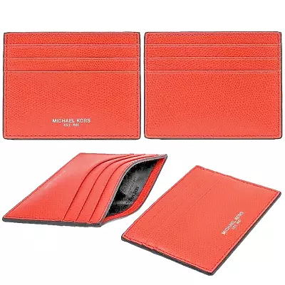 Michael Kors Men's   Card Holder Wallet Case Leather  36T7LWRD1L  CORAL • $34.99