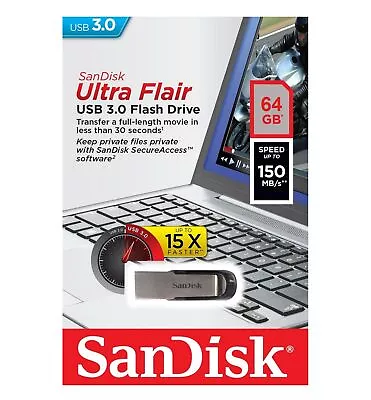 SanDisk Ultra Flair USB 3.0  64GB  Flash Drive Thumb Stick Memory 150MB/s • $8.35