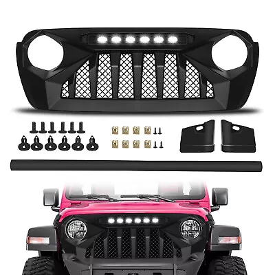 Front Bumper Grill Grille W/White LED Light For 2018-2023 Jeep Wrangler JL JT • $139.99