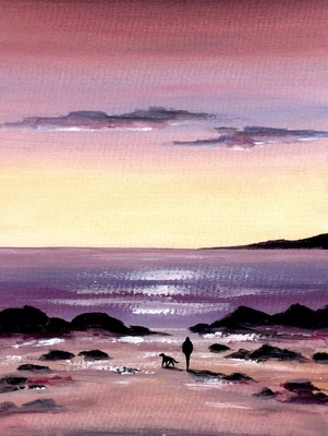 £16 • Buy WATERCOLOUR PAINTING SEASCAPE Evening Sky, Beach Walk, Sea, Sarah Featherstone