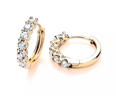 9ct Yellow Gold On Silver Sparkling CZ Huggie Hoop Ladies Earrings • £12.95