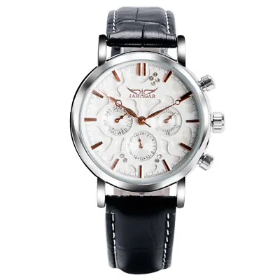 JARAGAR Men's Business Mechanical Automatic Wrist Watch Date Leather Strap Watch • £27.11