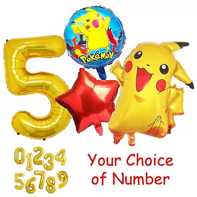 Pokemon Balloon Set (4pcs) Pikachu Gold Birthday Number • $9.99