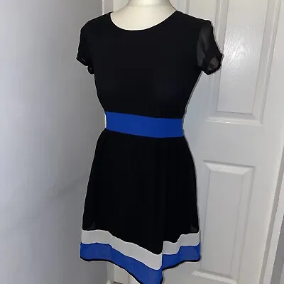 SZ Topshop Wal G Lined Dress Size S Blue Black White • £4.99