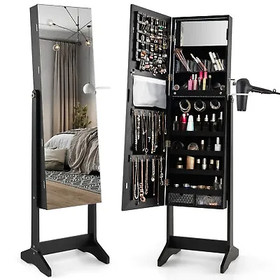 LED Lights Jewellery Cabinet Floor Standing Lockable Jewelry Armoire Organizer • £79.95