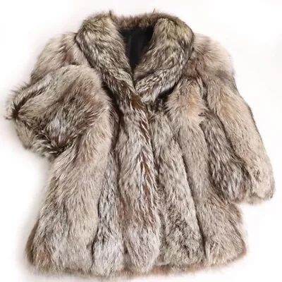 SAGAFOX Fox Genuine Fur Coat Brown X Ivory Size 13 From Japan • $270