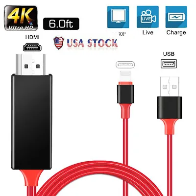 1080P HDMI Mirror Charge Cable Phone To TV Adapter For IPhone 6 7 8 Plus XR SE • $11.99