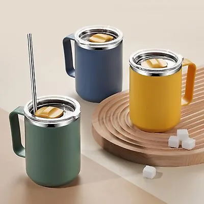 Coffee Mug With Handle And Lid Traveling Cup Stainless Steel Insulated Cup UK • £7.29