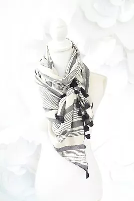 J.Crew Striped Scarf Wrap Shawl Blue Women's Rectangle Tassel Fringe Boho • $39.20