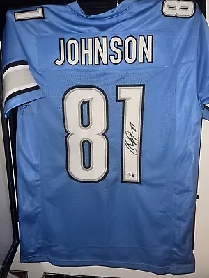 CALVIN JOHNSON Signed DETROIT LIONS BLUE CUSTOM NFL JERSEY COA Auto Megatron! • $188