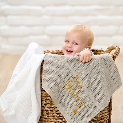 £17.99 • Buy Personalised New Born Cellular Baby Blanket - 100% Organic Cotton 