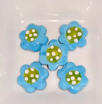 5x Lampwork Sky Blue Handmade Flower Beads • £2.75