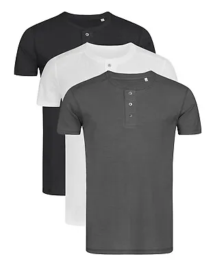 £13.50 • Buy Mens GREY BLACK WHITE Short Sleeve Grandad Henley Buttoned T-Shirt Tshirt