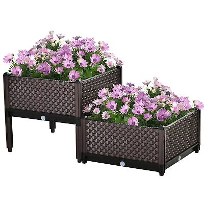 Outsunny 2-Piece Raised Garden Bed Planter Box For Flowers Vegetables Herbs • £32.99