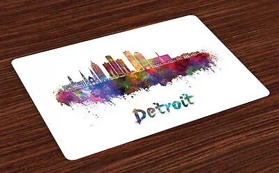 £14.99 • Buy Detroit Place Mats Set Of 4 Watercolor Art Skyline