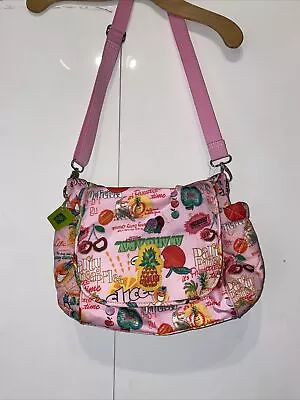 RARE OILILY W TAGS VINTAGE PINK FABRIC FRUIT DESIGN LOGOS Bag Handbag Shoulder • £59.99