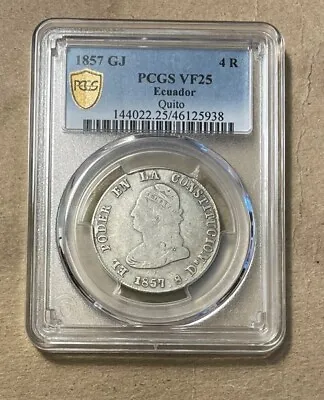 Ecuador - 1857 Silver 4 Reales (PCGS VF 25) • $300