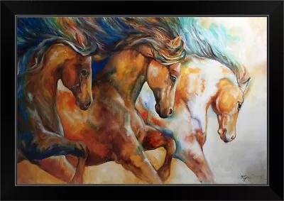 Wild Trio Run Mustangs Black Framed Wall Art Print Horse Home Decor • $84.99