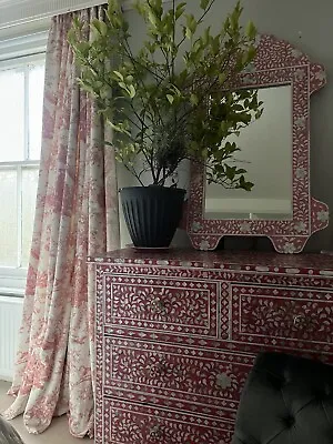 3.6m Width Bespoke Designer Pink French Toile Wool 7.6ftdrop Interlined Curtains • £295