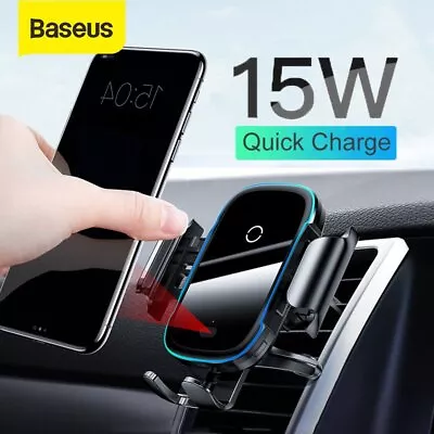 Baseus 15W Qi Car Wireless Charger Phone Holder Air Vent Mount Stand For IPhone • $26.99