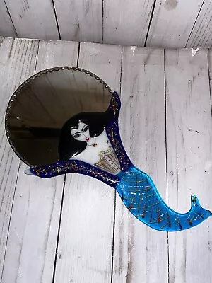 Mermaid Handcrafted Art Glass Vanity Hand Held Mirror One Of A Kind • $30