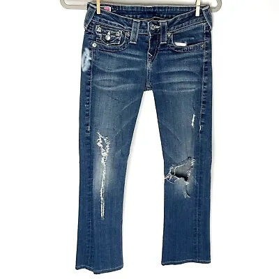 £17.61 • Buy True Religion Becky Distressed Destroyed Low Rise Bootcut Blue Jeans Size 26