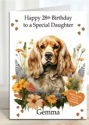 Personalised Birthday Card Cocker Spaniel Dog In A Flower Bed • £2.99