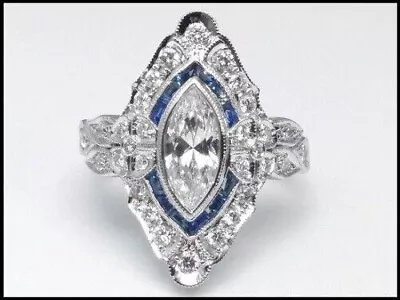 Art Deco Wedding Ring 14K White Gold Over 2 Ct Marquise Cut Lab Created Diamond • $116.80